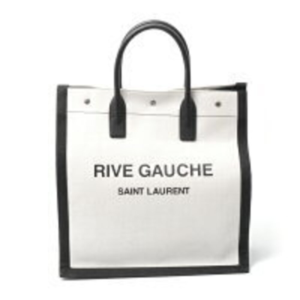 Saint Laurent Rive Gauche Tote Bag Canvas Leather White Black